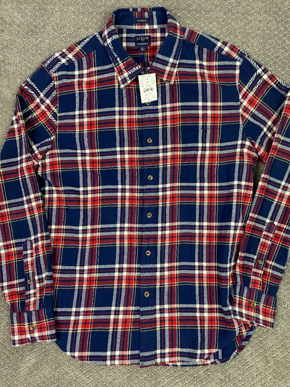J. CREW Flannel Shirt Men's Medium Red Blue White Plaid Classic Fit NWOT